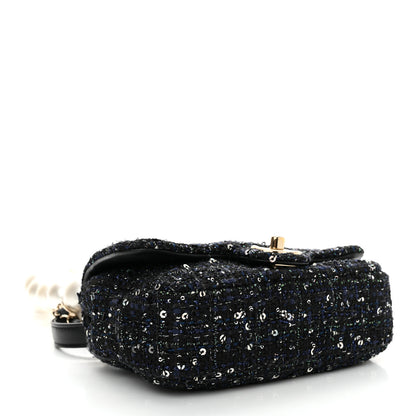 Chanel Tweed Mini Pearl Handle Flap Black Ecru 4 of 12