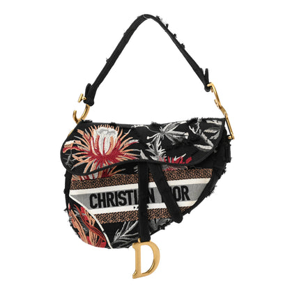 Christian Dior Canvas Embroidered Camouflage Flowers Saddle Bag Black Multicolor 1 of 10
