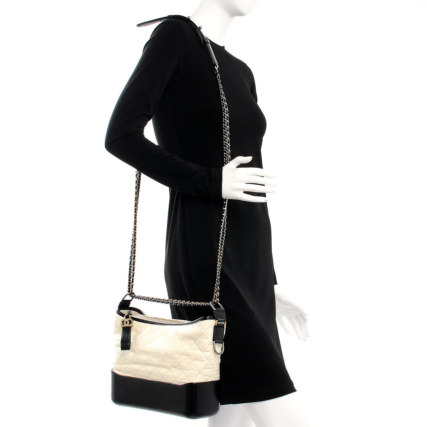 Calfskin Quilted Medium Gabrielle Hobo Black White