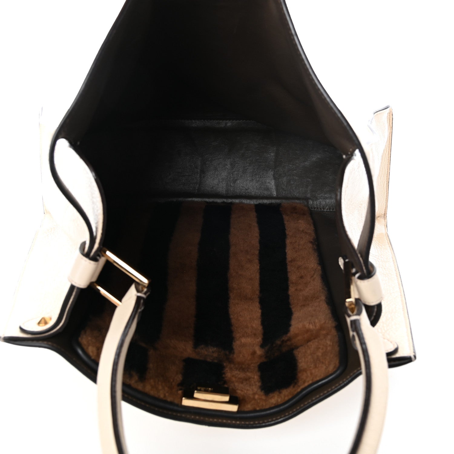 Fendi Agnello Old Shine Shearling Pequin Large Peekaboo X-Lite Camelia Tobacco Black 7 of 11
