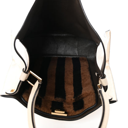Fendi Agnello Old Shine Shearling Pequin Large Peekaboo X-Lite Camelia Tobacco Black 7 of 11