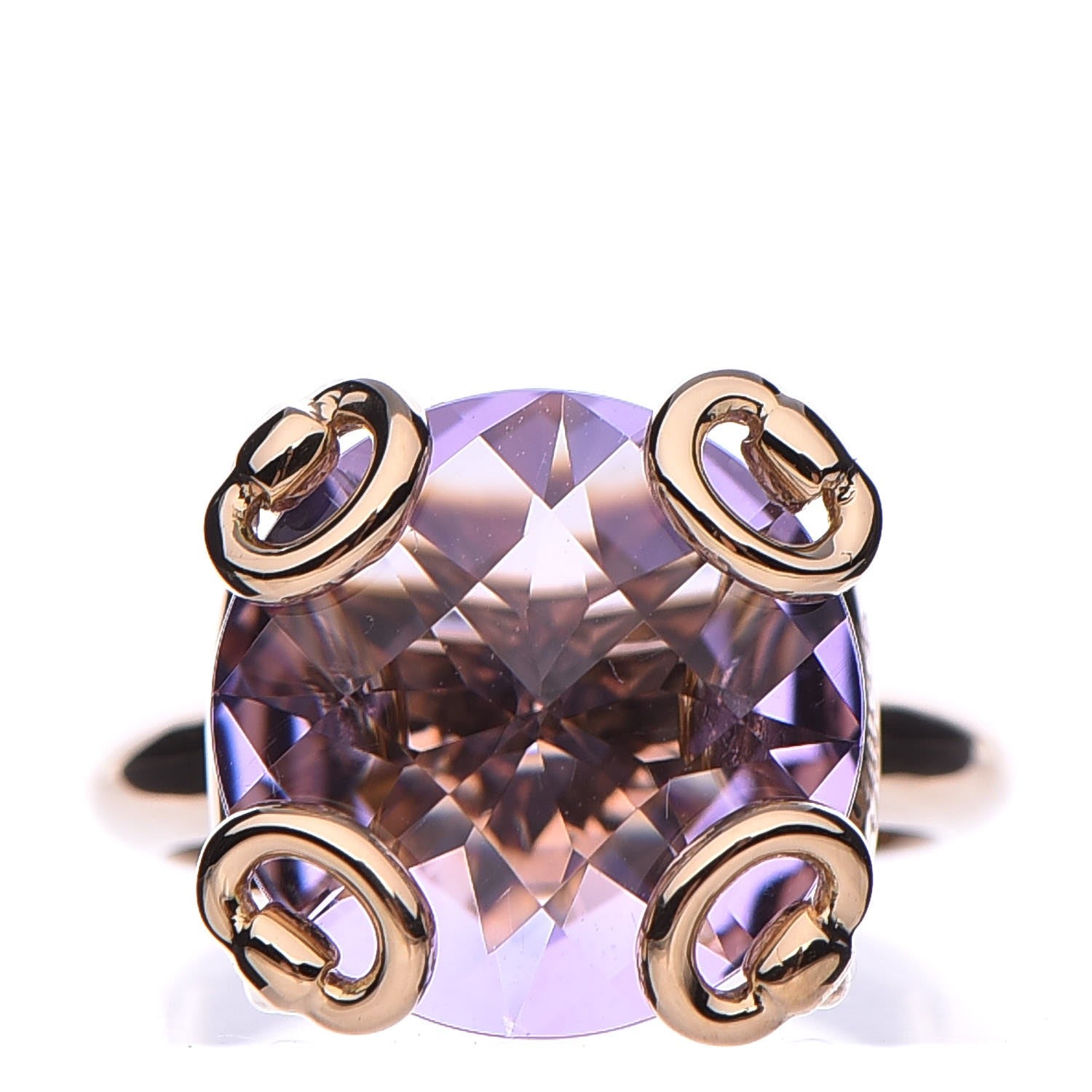 Gucci 18K Yellow Gold Amethyst Horsebit Cocktail Ring 54 6.75 1 of 7