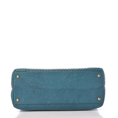 Chanel Wrinkled Lambskin Chevron Quilted Surpique Tote Turquoise 5 of 17
