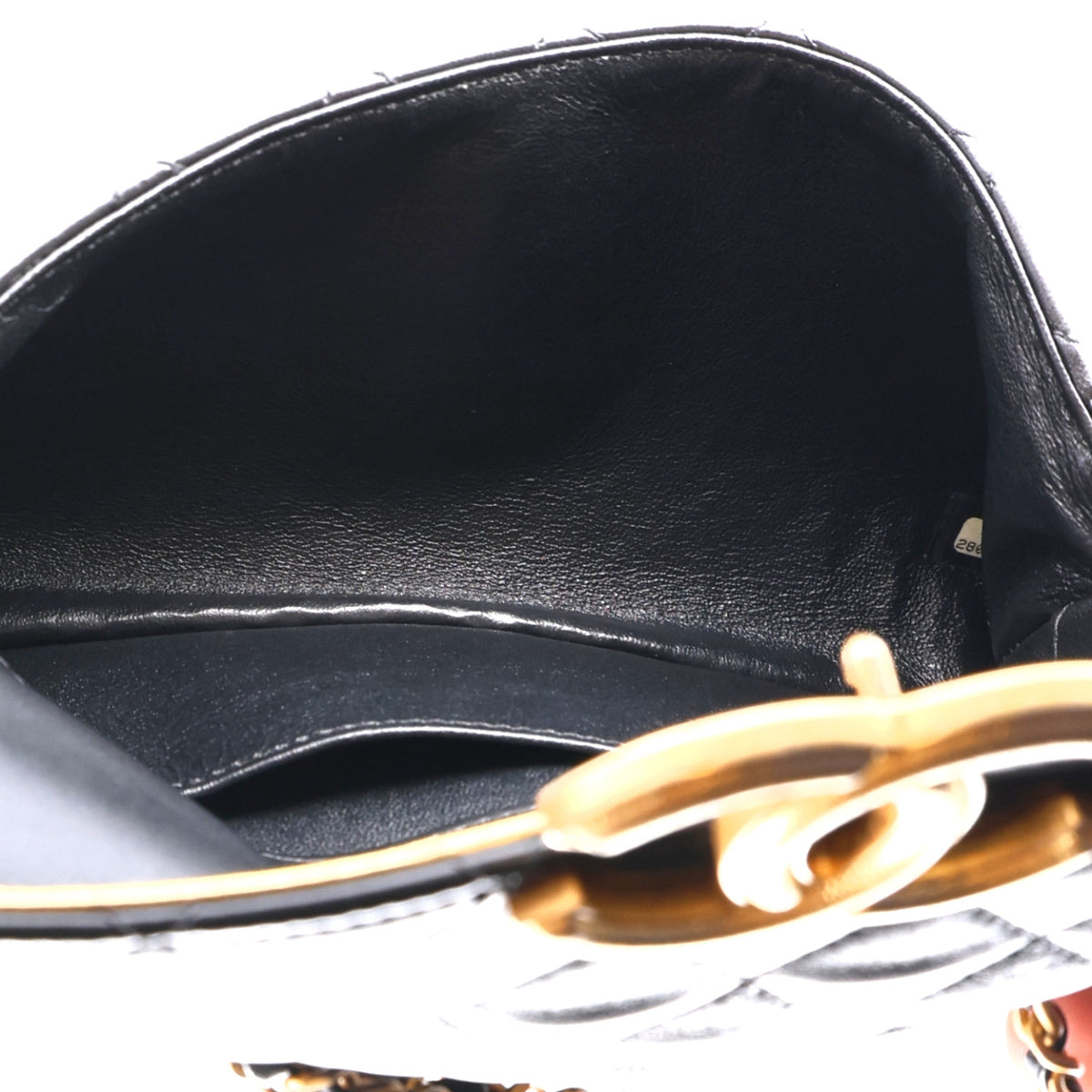 Lambskin Metallic Quilted Small CC Chic Double Flap Black Gold