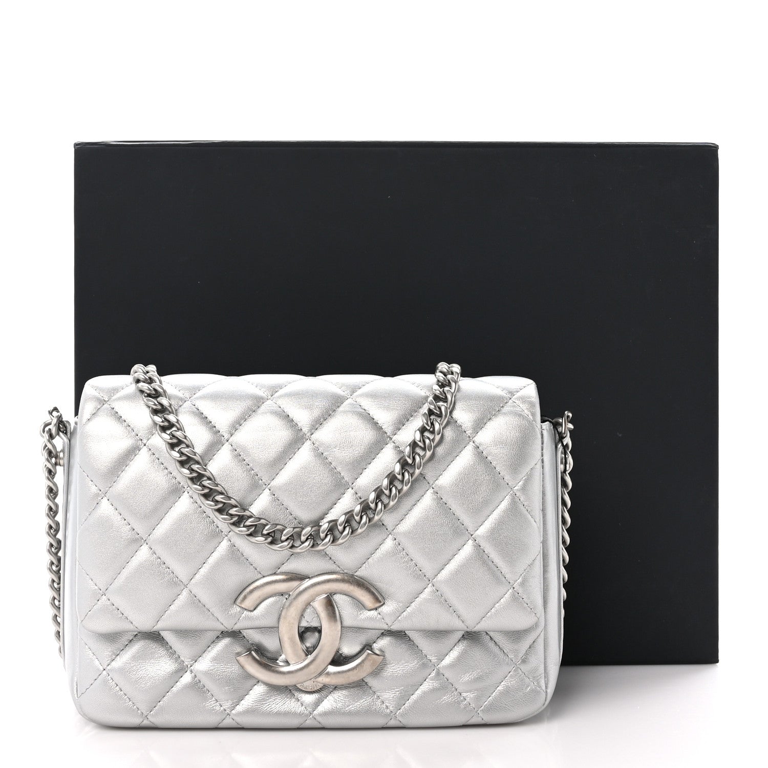 Chanel Metallic Lambskin Quilted Mini Maxi CC Flap Argent 11 of 11