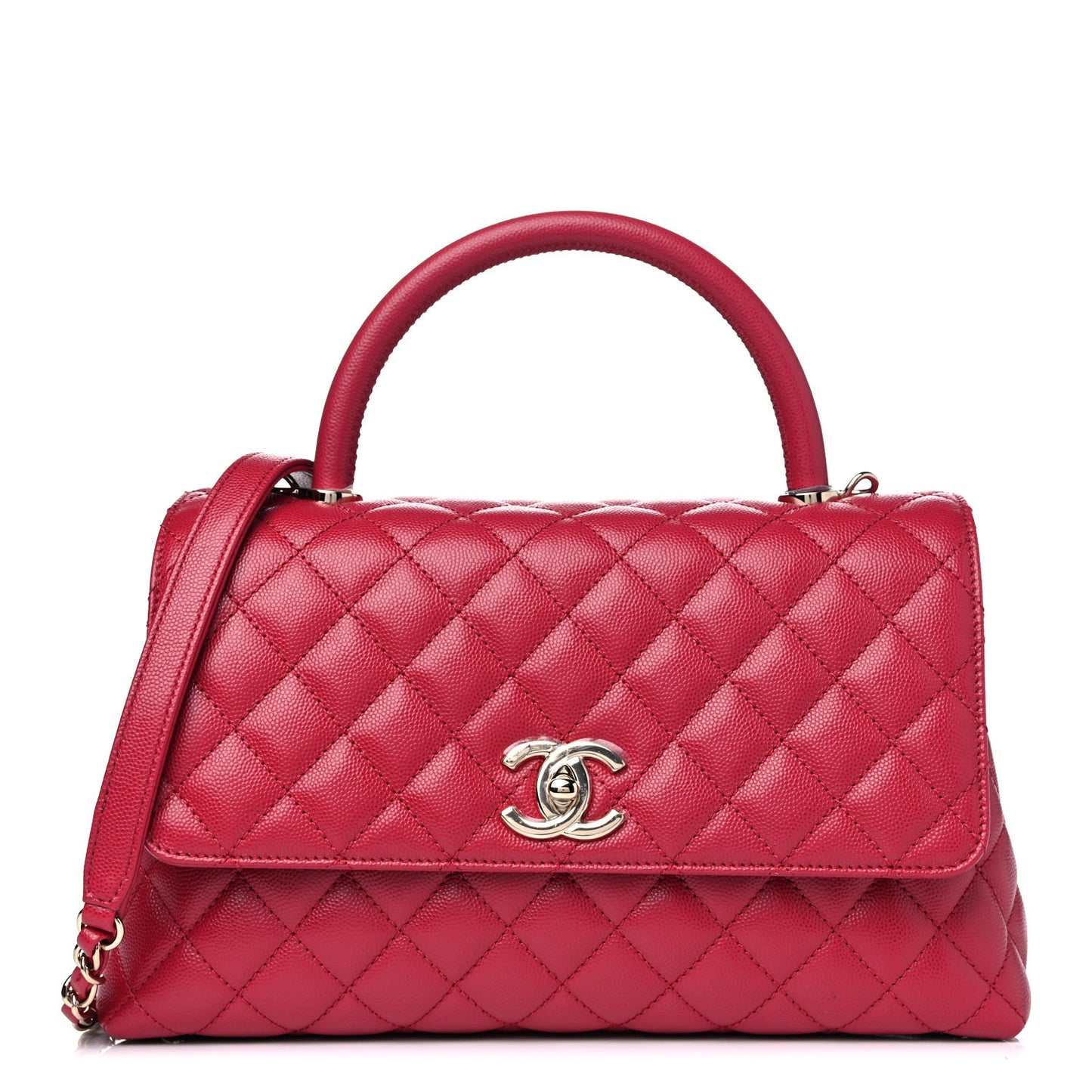 Caviar Quilted Small Coco Handle Flap Dark Pink