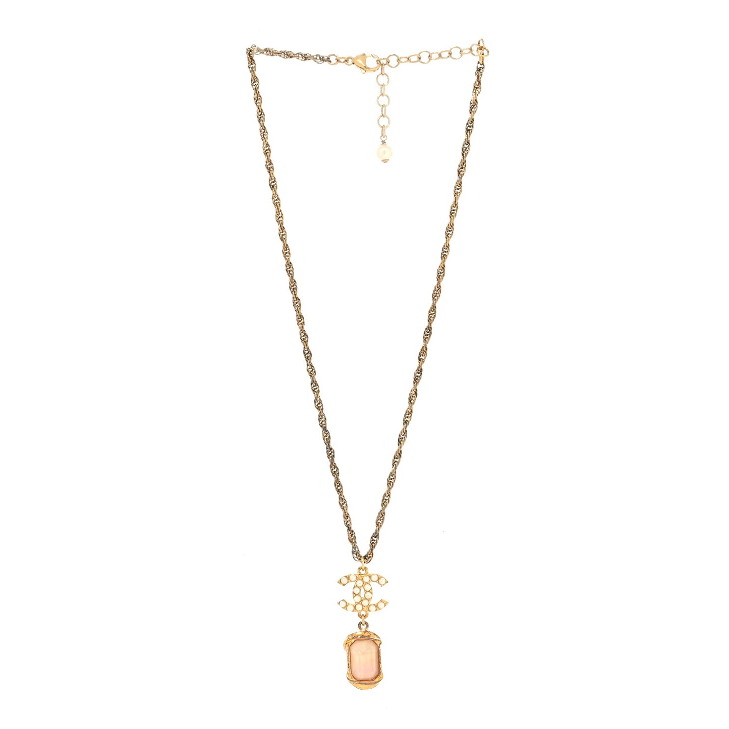Pearl Crystal CC Pendant Necklace Gold Pink Pearly White