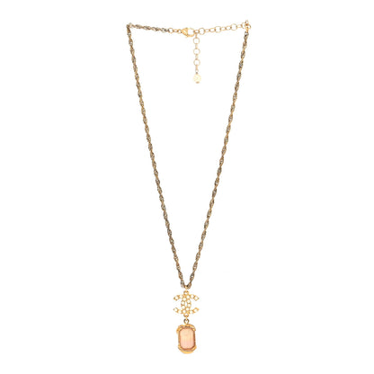 Chanel Pearl Crystal CC Pendant Necklace Gold Pink Pearly White 3 of 6