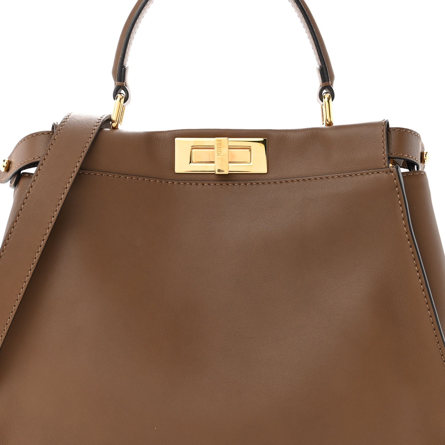 Fendi Vitello Seta Fabric Jacquard Pequin Medium Peekaboo Iconic Satchel Foresta Tobacco 8 of 10