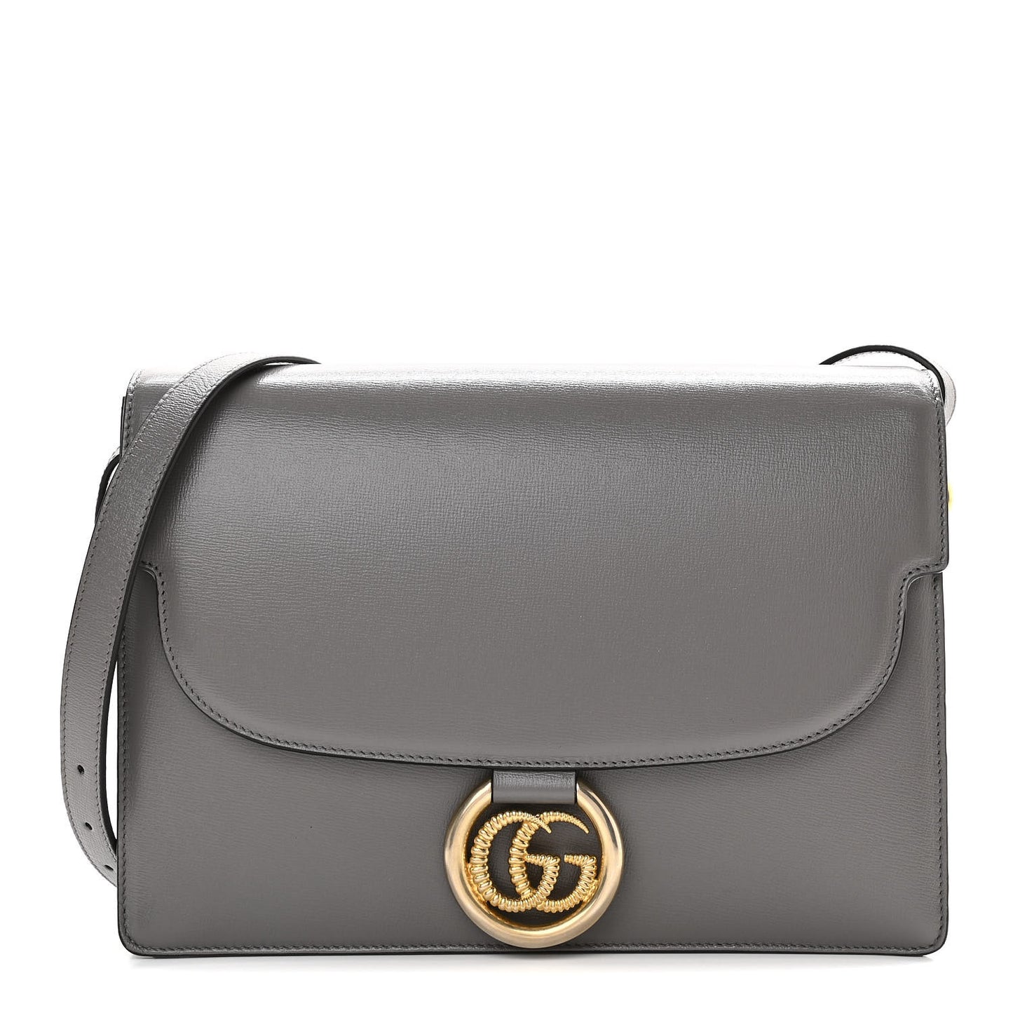 Textured Calfskin Medium Torchon GG Ring Shoulder Bag Grey