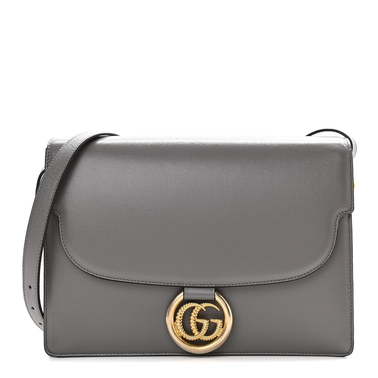 Gucci Textured Calfskin Medium Torchon GG Ring Shoulder Bag Grey 1 of 10