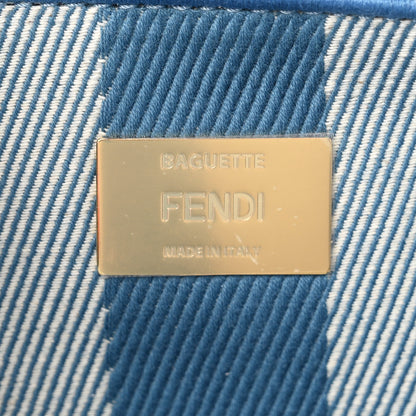 Fendi Denim Effect Fabric Jacquard FF Vitello Grace Mamma Baguette Blue 6 of 10