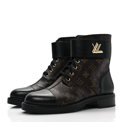 Louis Vuitton Calfskin Monogram Wonderland Flat Ranger Boots 39.5 Black 3 of 8