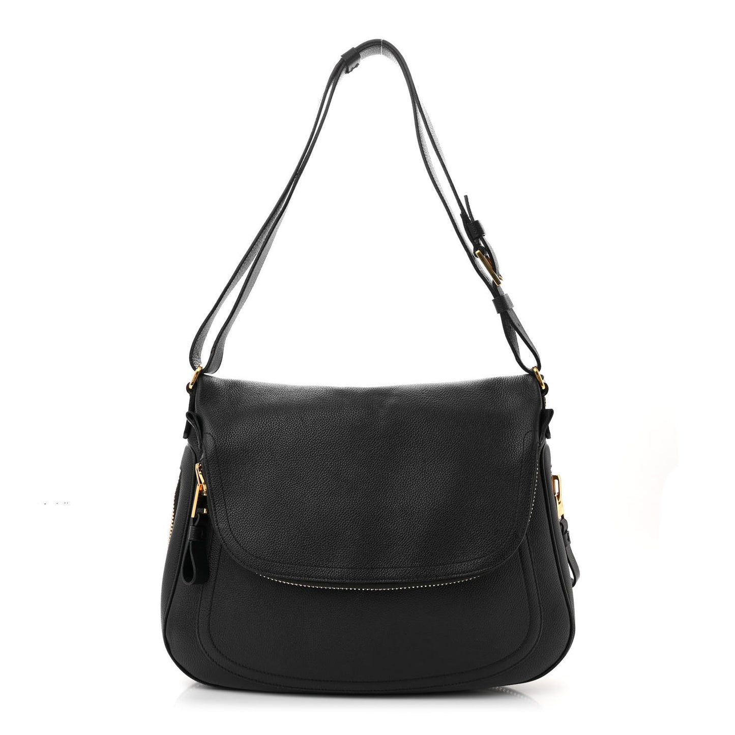 Grained Calfskin Large Jennifer Crossbody Bag Black