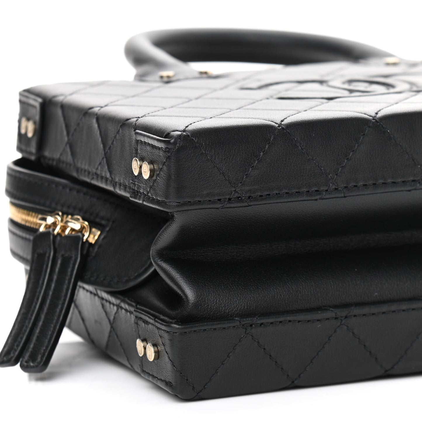 Calfskin Quilted Studded Square Vanity Case Black