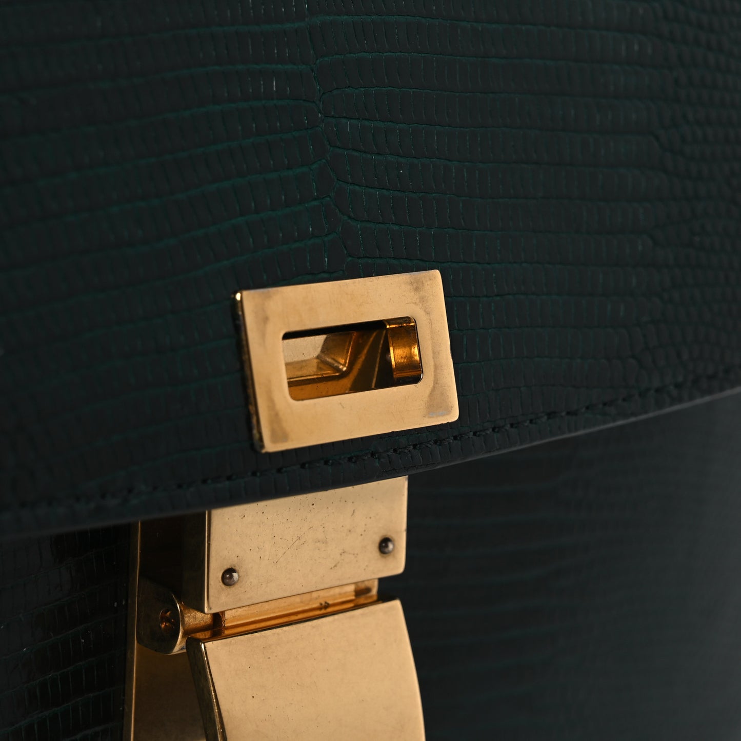 Lizard Medium Classic Box Flap Bag Dark Green
