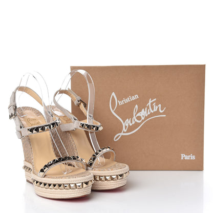 Christian Louboutin Veau Velours Cork Embossed Cataclou 140 Wedge Sandals 41 Colombe 7 of 7