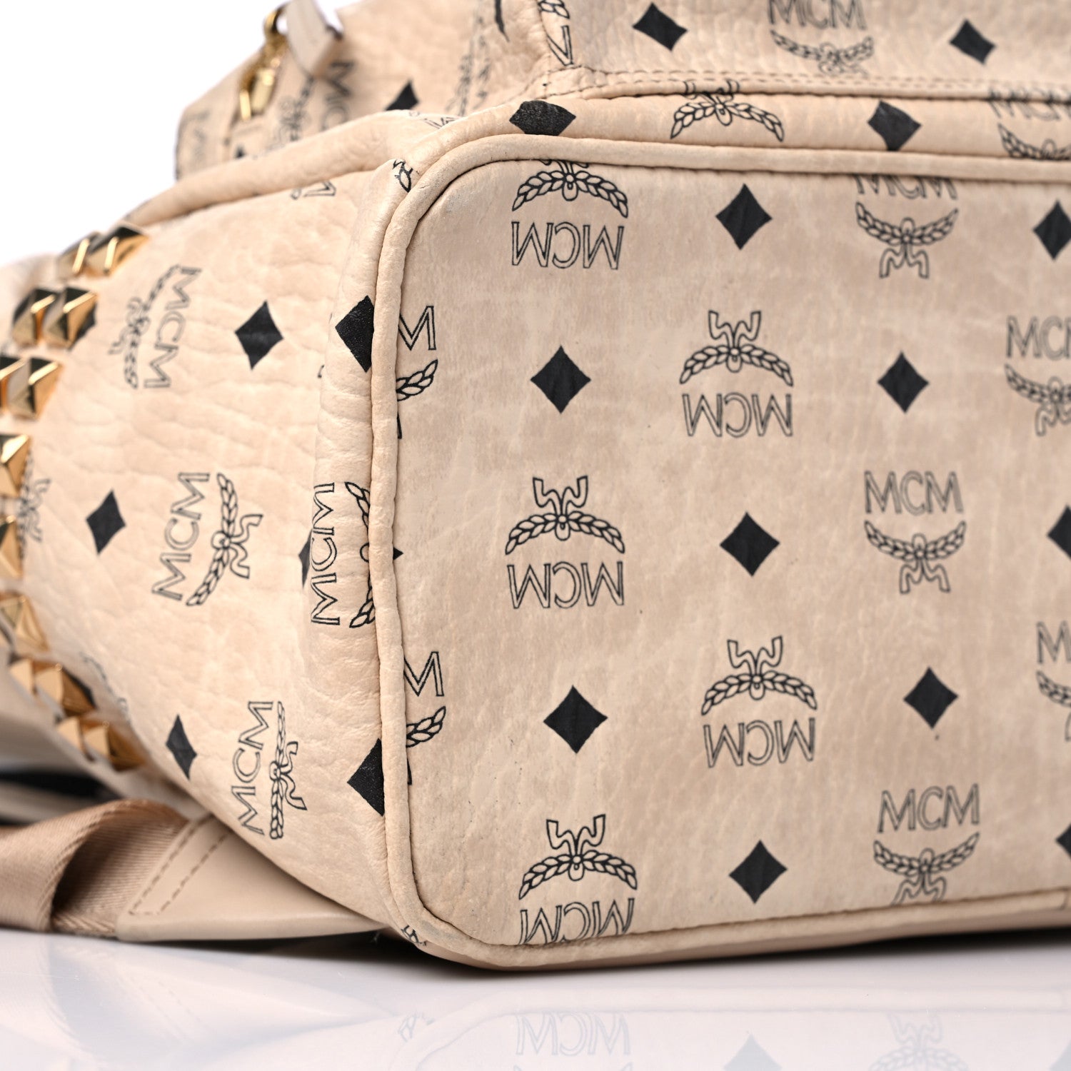 MCM Visetos Small Side Stud Stark Backpack Beige 7 of 10