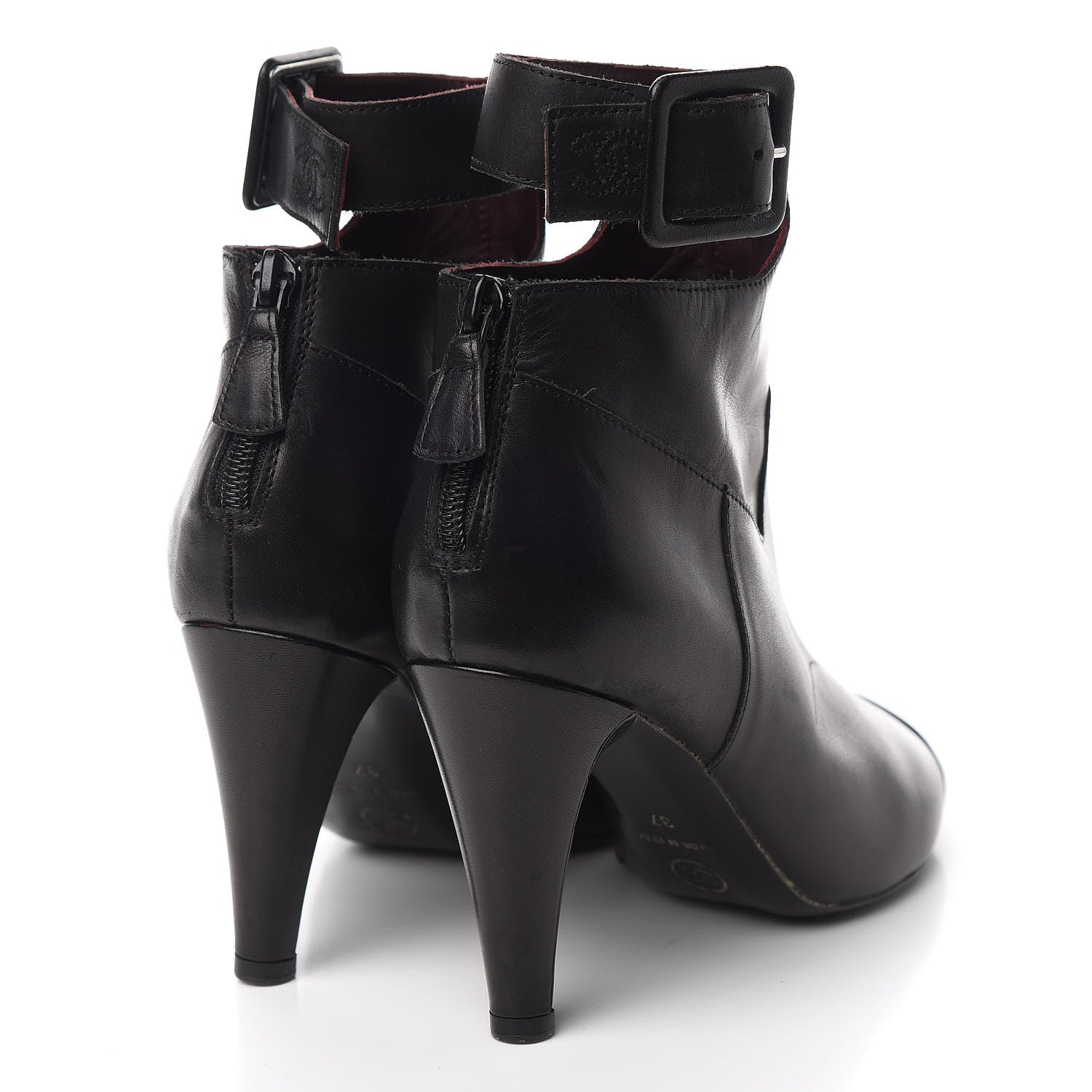 Chanel Lambskin Patent Cap Toe Cut Out Ankle Boots 37 Black 4 of 8