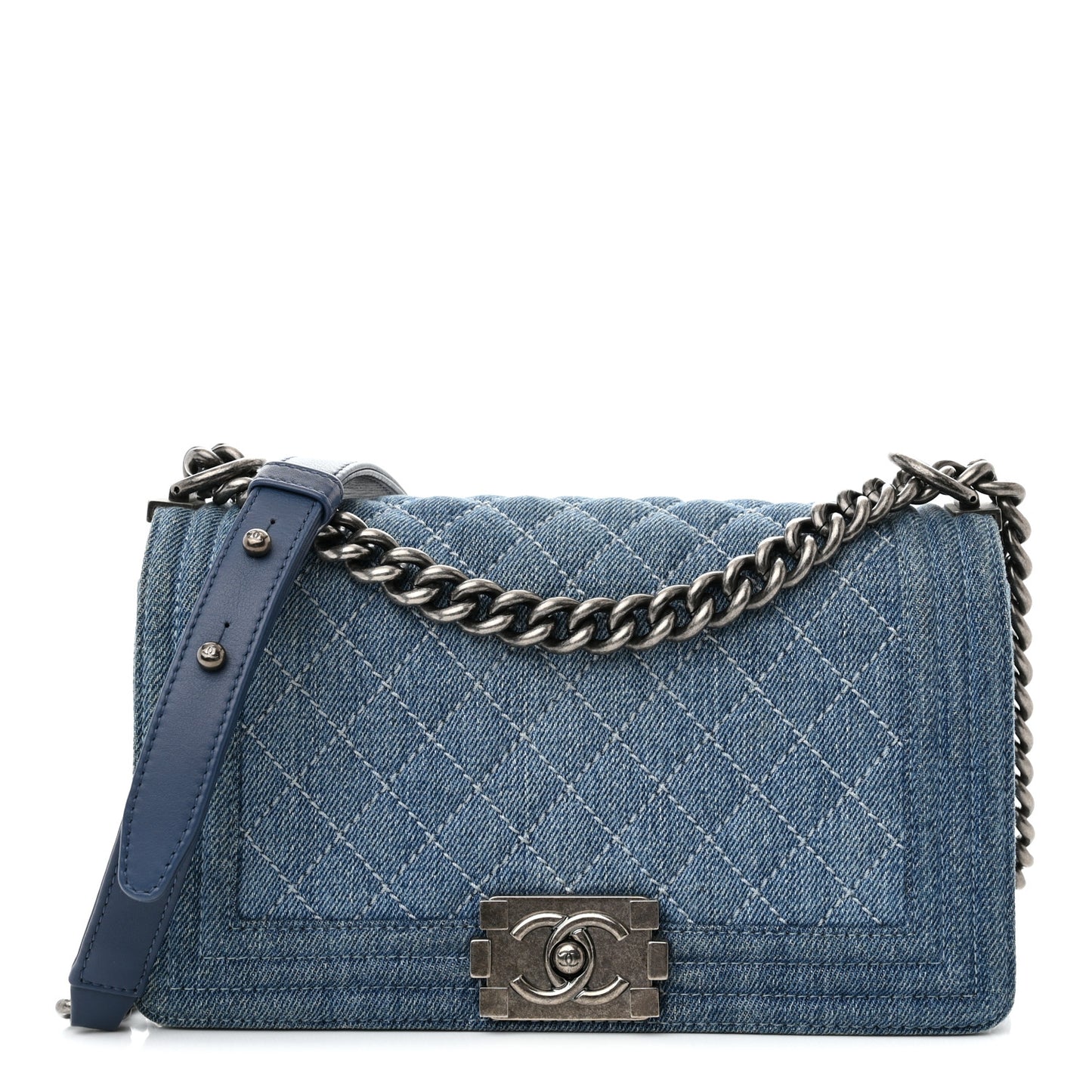 Denim Quilted Medium Boy Flap Blue