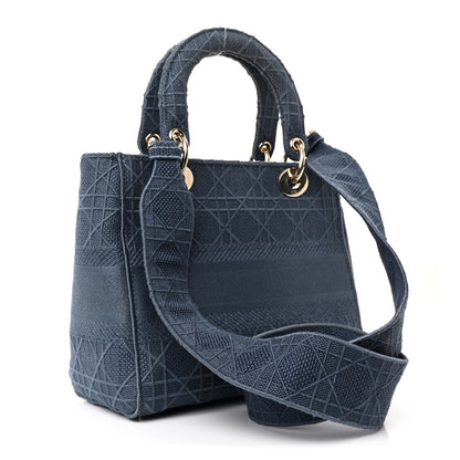 Christian Dior Canvas Embroidered Cannage Medium Lady D-Lite Denim Blue 3 of 14