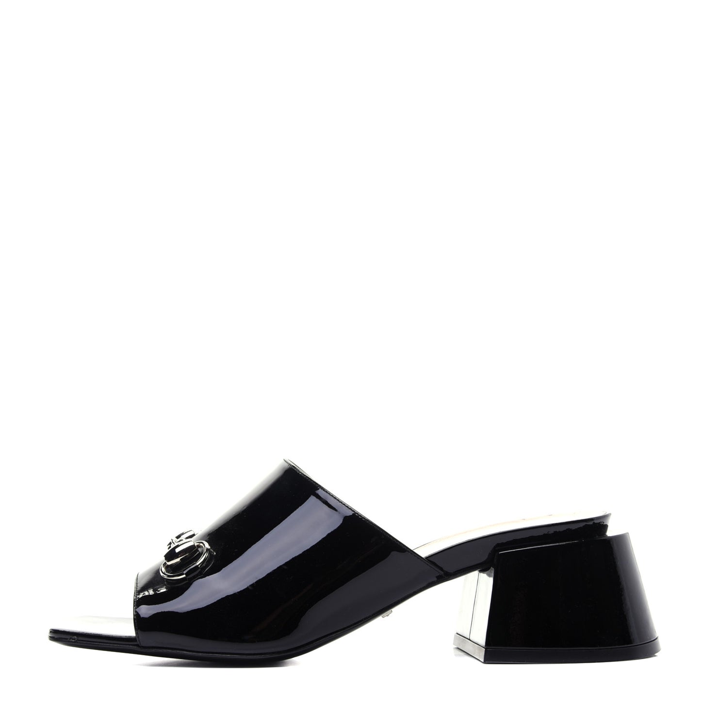 Patent Lexi Horsebit Mid-Heel Slide Sandals 40 Black