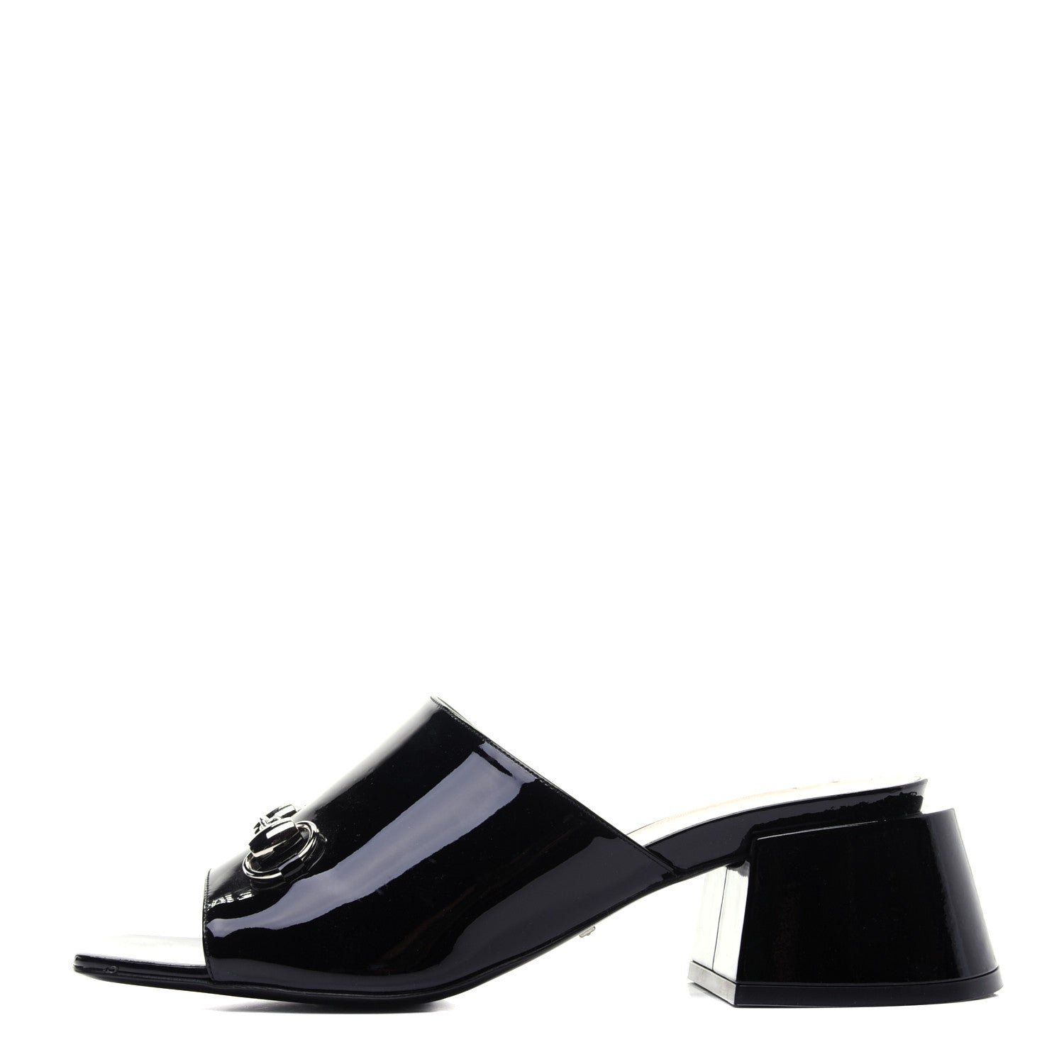 Gucci Patent Lexi Horsebit Mid-Heel Slide Sandals 40 Black 1 of 11