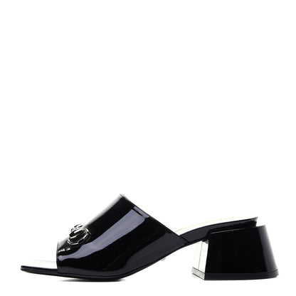 Gucci Patent Lexi Horsebit Mid-Heel Slide Sandals 40 Black 1 of 11