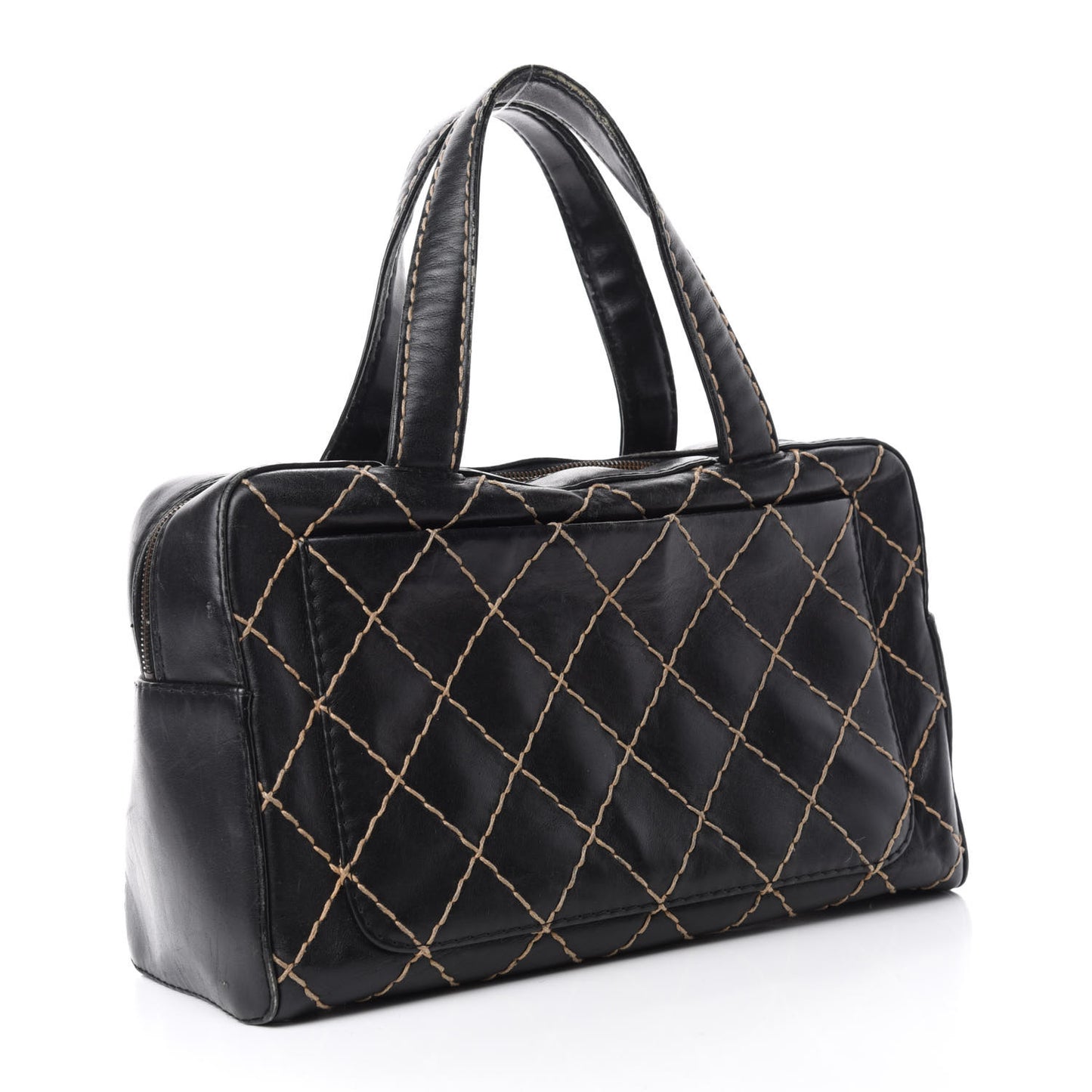 Calfskin Wild Stitch Top Handle Bag Black