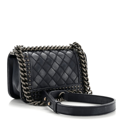 Chanel Faded Calfskin Quilted Small Studded Boy Flap Navy 3 of 13