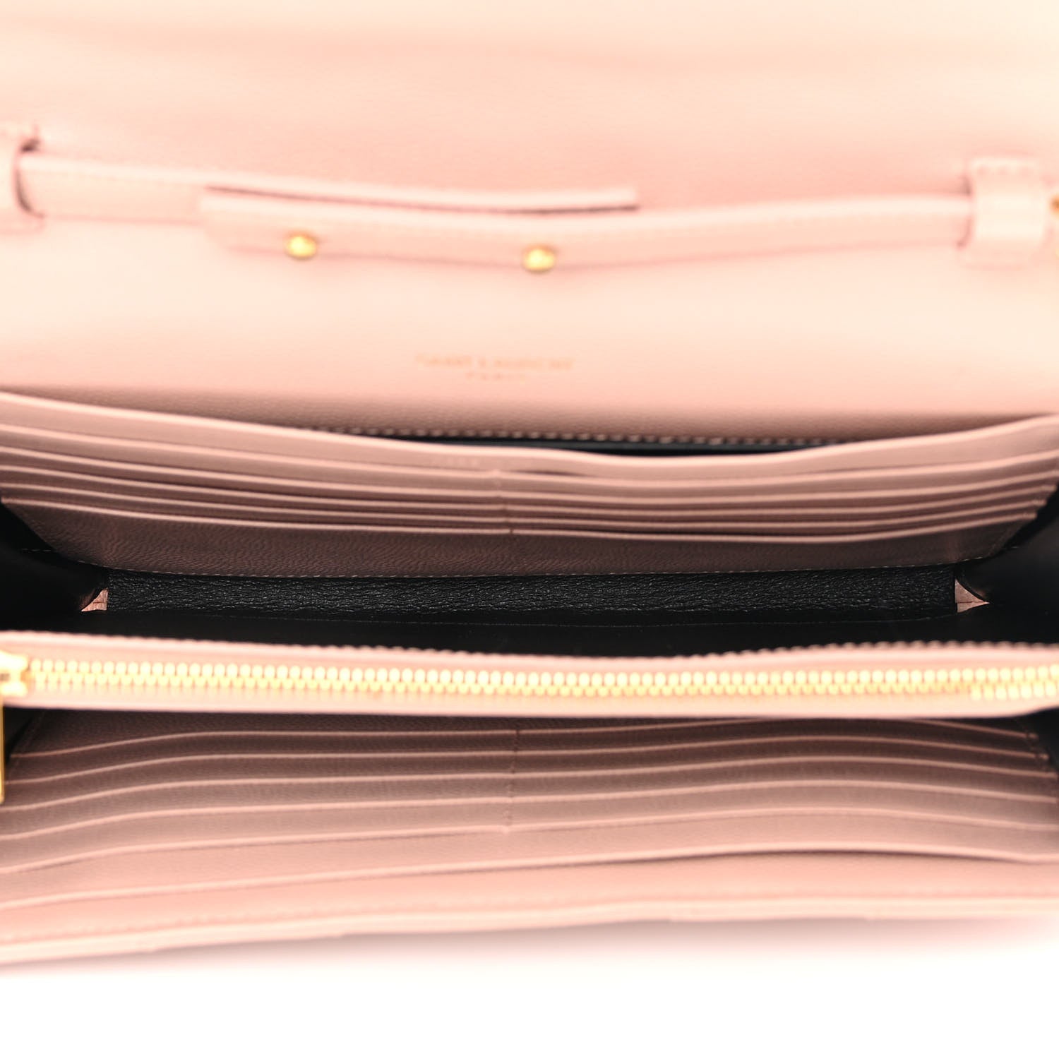 Saint Laurent Grain De Poudre Matelasse Chevron Monogram Chain Wallet Pale Pink 6 of 11