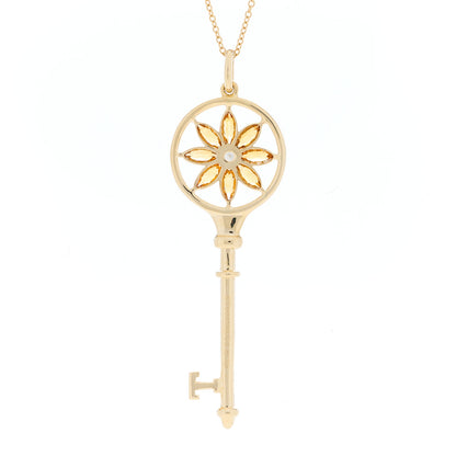 Tiffany 18K Yellow Gold Diamond Citrine Daisy Key Pendant Necklace 3 of 5