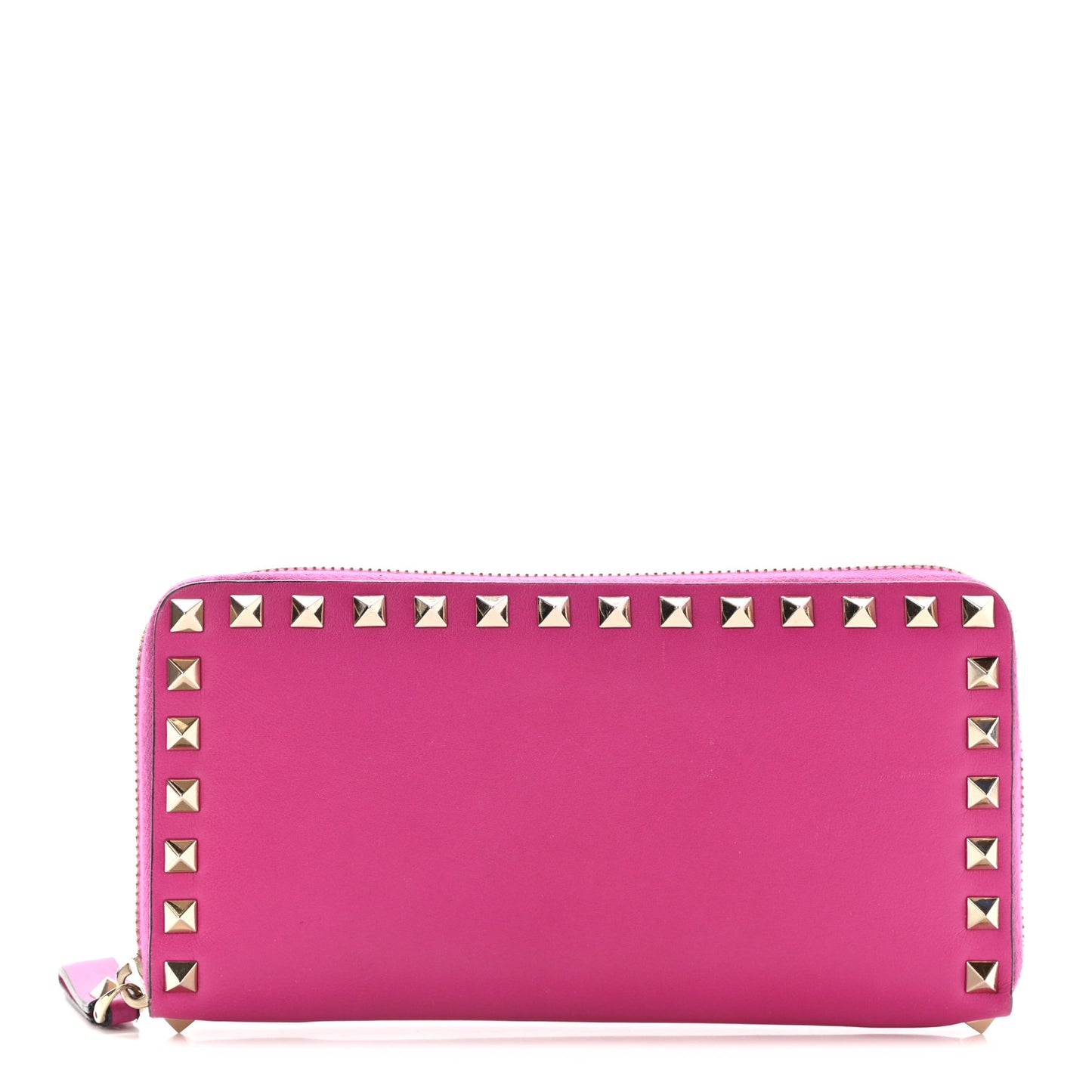 Calfskin Rockstud Zip Around Wallet Bright Fuxia