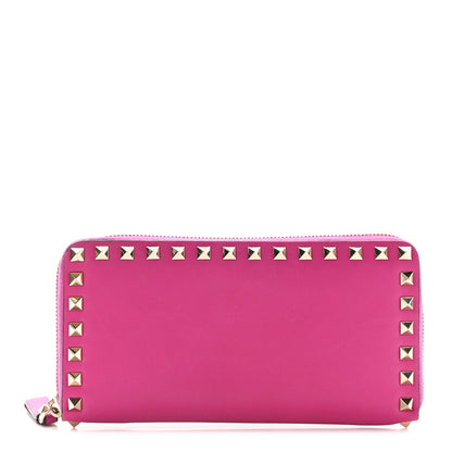 Valentino Garavani Calfskin Rockstud Zip Around Wallet Bright Fuxia 1 of 16