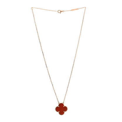 Van Cleef & Arpels 18K Rose Gold Carnelian Magic Alhambra Pendant Necklace 3 of 7