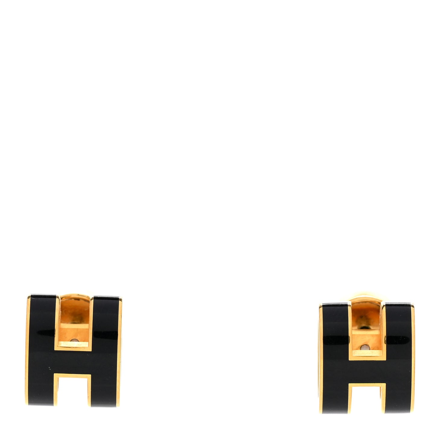 Gold Lacquered Mini Pop H Earrings Black