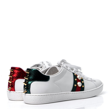 Gucci Calfskin Web Pearl Studded Womens Ace Sneakers 40.5 White 3 of 6