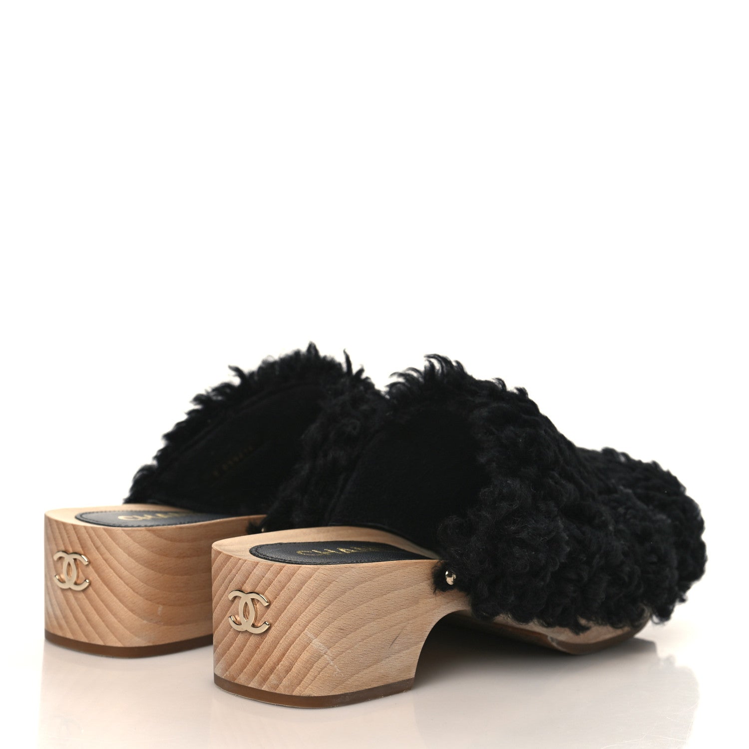 Chanel Shearling Lambskin Clogs 39 Black 4 of 8