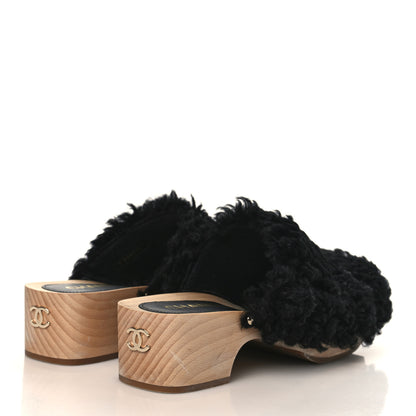 Chanel Shearling Lambskin Clogs 39 Black 4 of 8