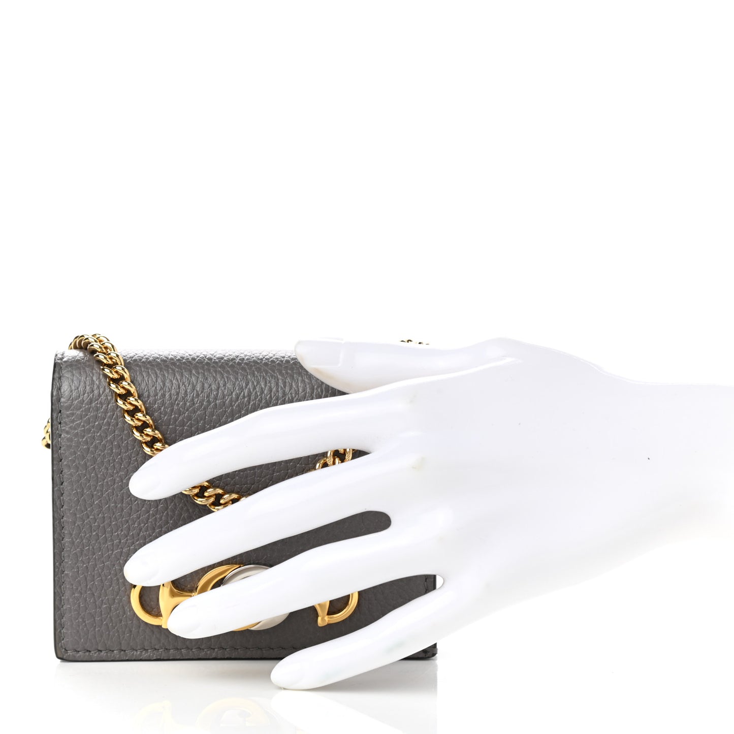 Grainy Calfskin Zumi Chain Card Case Wallet Dusty Grey