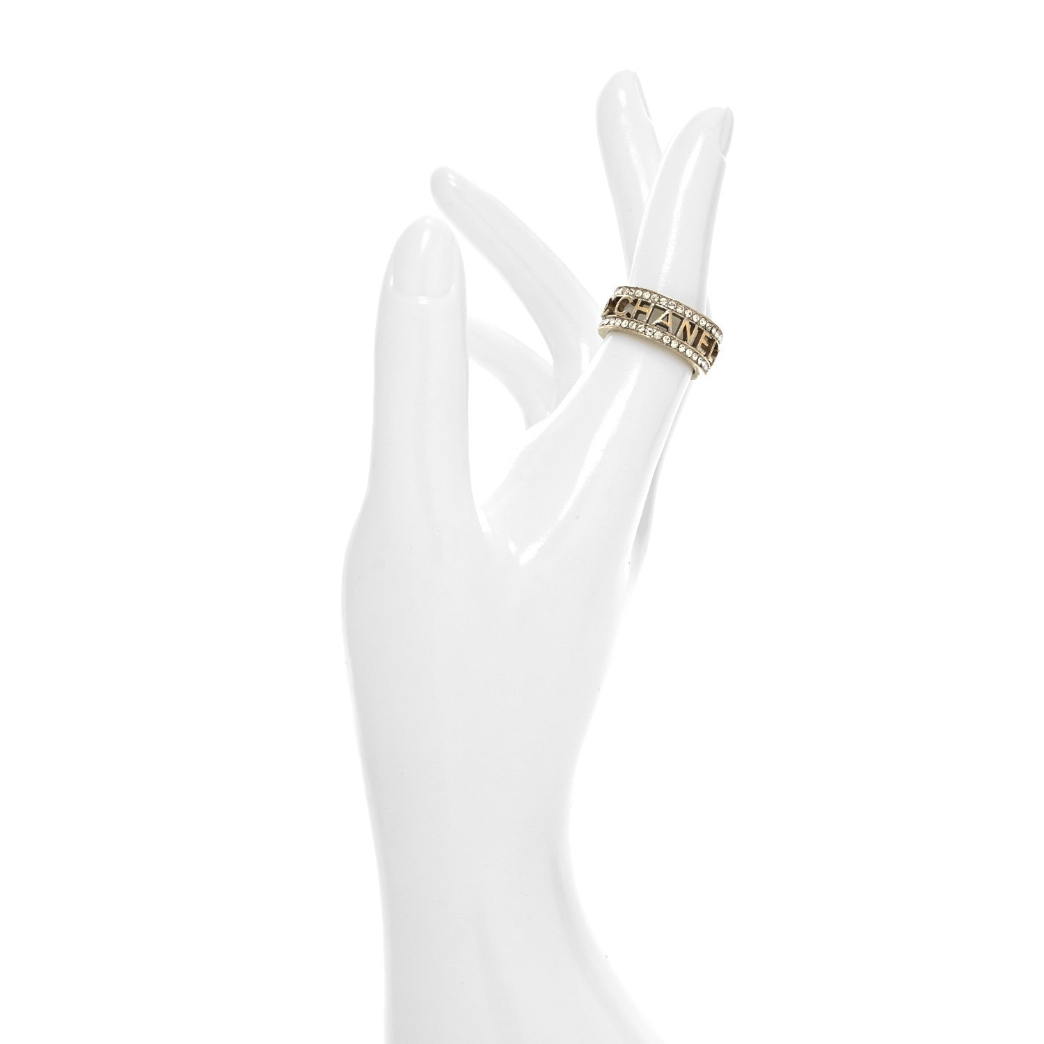 Chanel Metal Crystal Bow-tiful CC Logo Ring 7.25 55 Gold 2 of 6