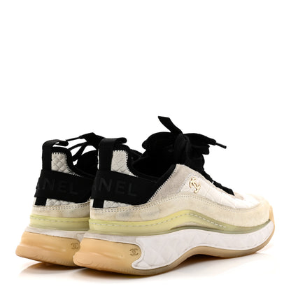 Chanel Fabric Suede Calfskin CC Sneakers 38.5 Ivory Black 5 of 11