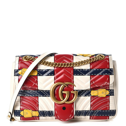 Gucci Calfskin Matelasse Trompe L'Oeil Print Medium GG Marmont Shoulder Bag Mystic White Hibiscus Red Marine Giallo 1 of 8