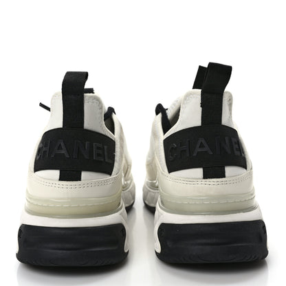 Chanel Velvet Calfskin Mixed Fibers CC Sneakers 38 Ivory Black 5 of 10