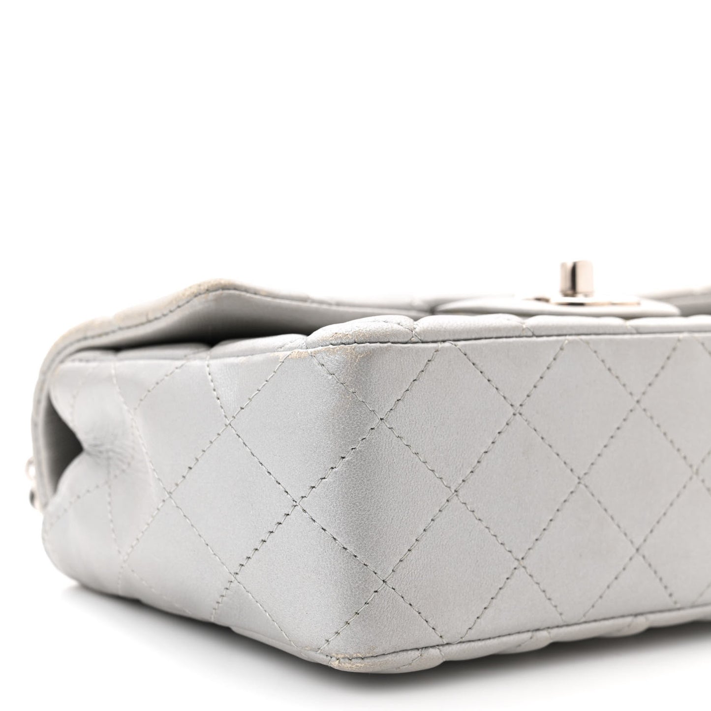 Metallic Lambskin Quilted Mini Rectangular Flap Silver