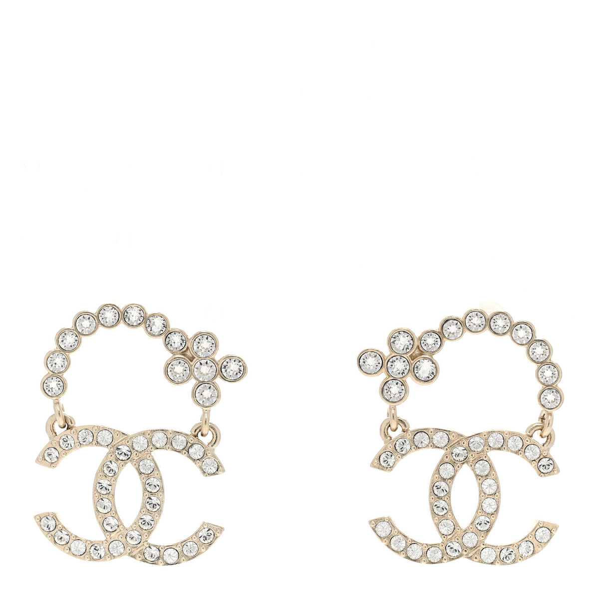 Crystal Flower CC Dangle Earrings Gold