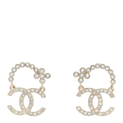 Chanel Crystal Flower CC Dangle Earrings Gold 1 of 6