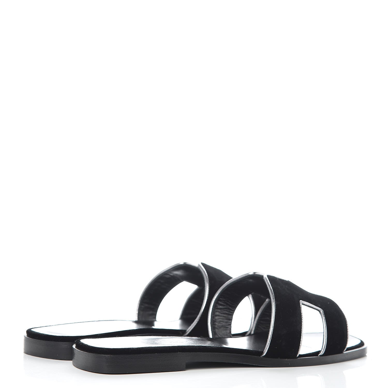 Hermes Velvet Nappa Oran Sandals 39 Black Argent Vieilli 4 of 7