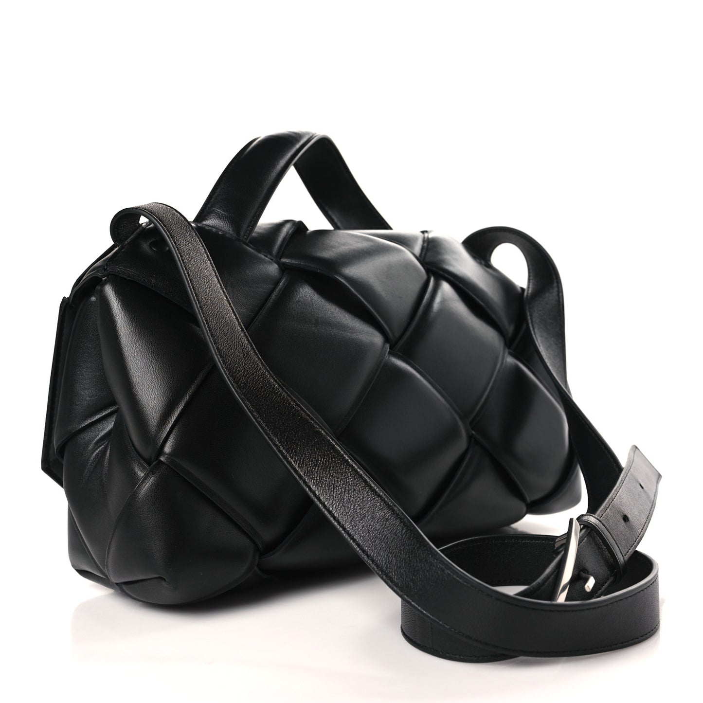 Nappa Intreccio Padded Top Handle Shoulder Bag Black