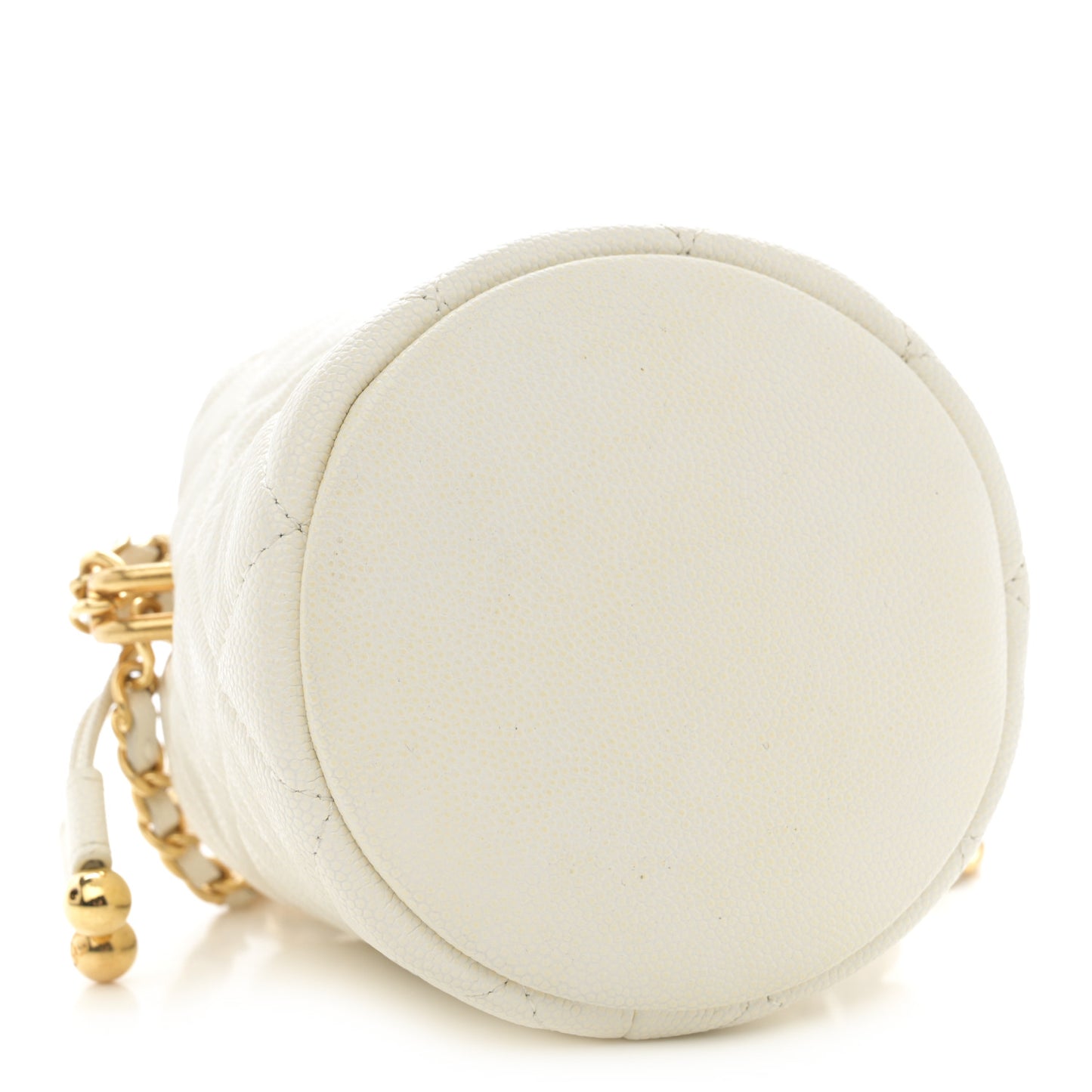 Caviar Quilted Coco First Bucket Clutch With Chain White